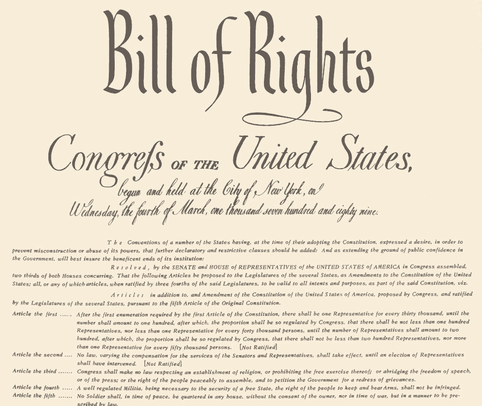 united states constitution, bill of rights, declaration of